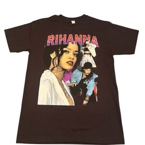 Playery Tees Rihanna Graphic Tee Heavyweight Cotton Black Size M